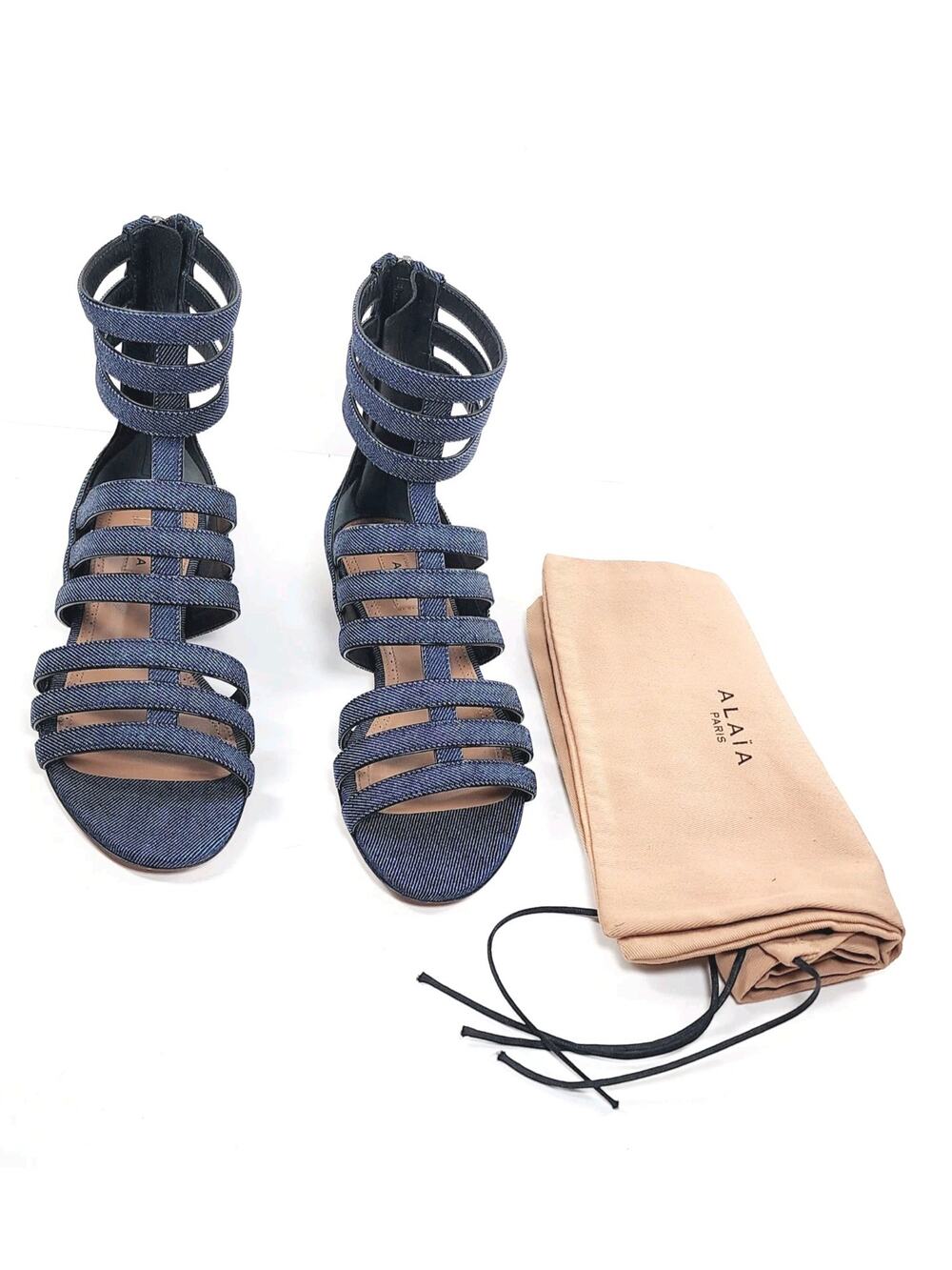 ALAIA Denim Gladiator Sandals Blue Strappy Flat EU 35 US 5 UK 2 Made in Italy